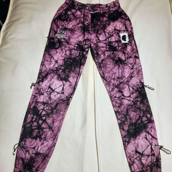 Boohoo Man x Burna Boy Tie Dye Fleece Toggle Mens Sweatpants Purple Medium - Picture 7 of 12